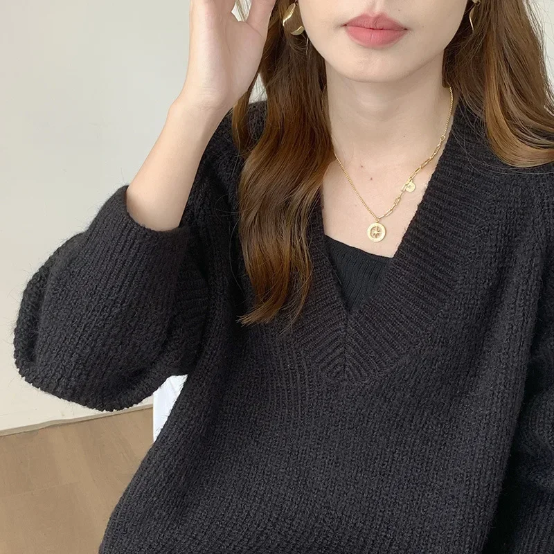 Macaron Color V-neck Sweaters Women Casual Pullovers Loose Raglan Sleeves Autumn Winter Lazy Versatile Warm Soft Tops Knit New