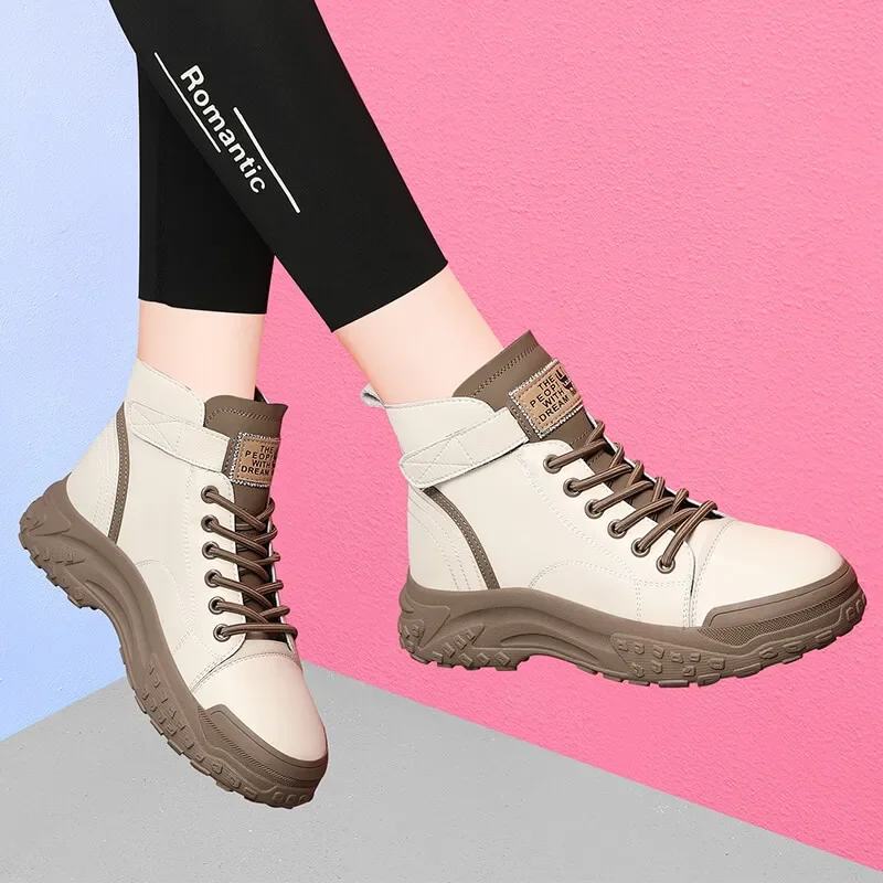 Sepatu bot pendek wanita, sepatu bot Ankle atasan tinggi, sepatu Platform Wedge, sepatu sol lembut sepatu kerja berkendara kasual wanita