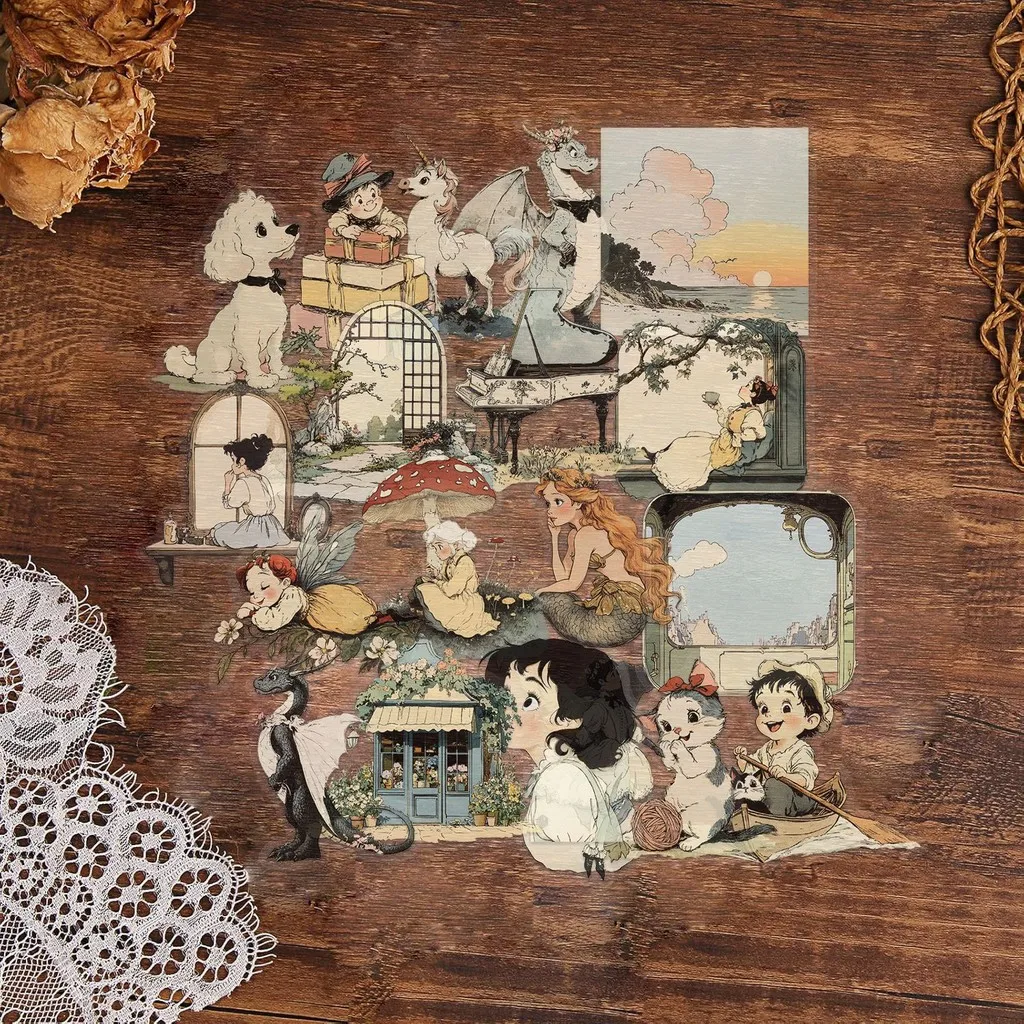 50PCS Transparent INS Childish Cartoon Sticker Pack - Waterproof PET for Scrapbooking, Guitar Decor RecordingYourLife Store