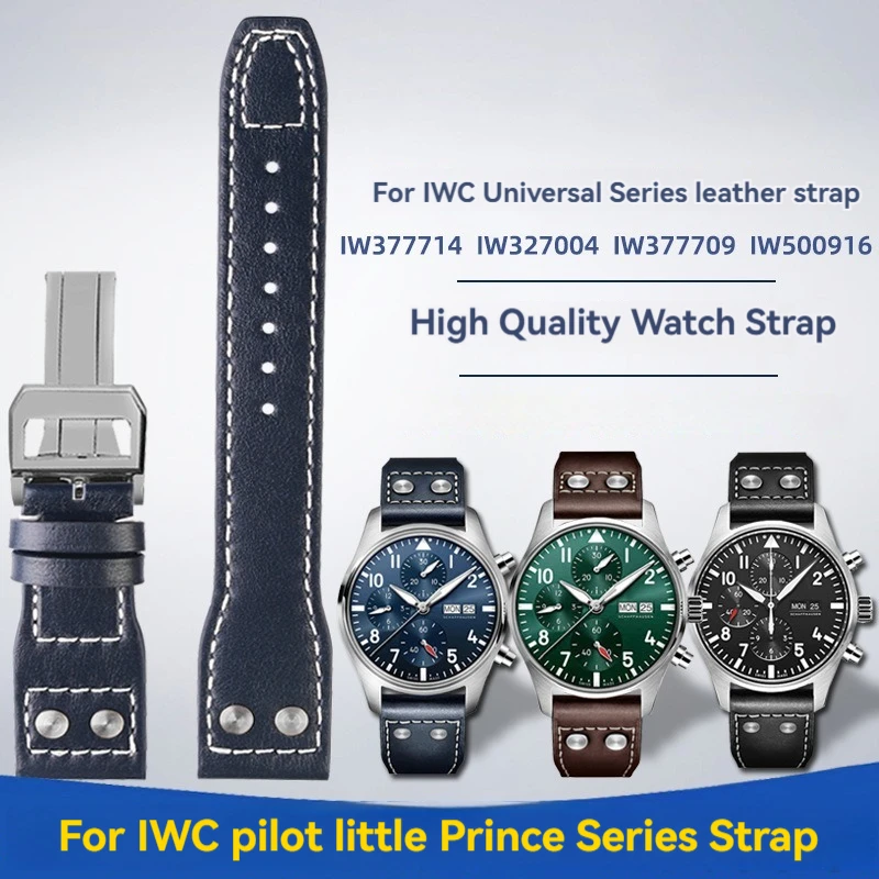 21mm 22mm Cowhide Strap For IWC Pilot Spitfire Fighter Little Prince Mark 18 Wristband Watchband Calfskin Willow Nails Strap