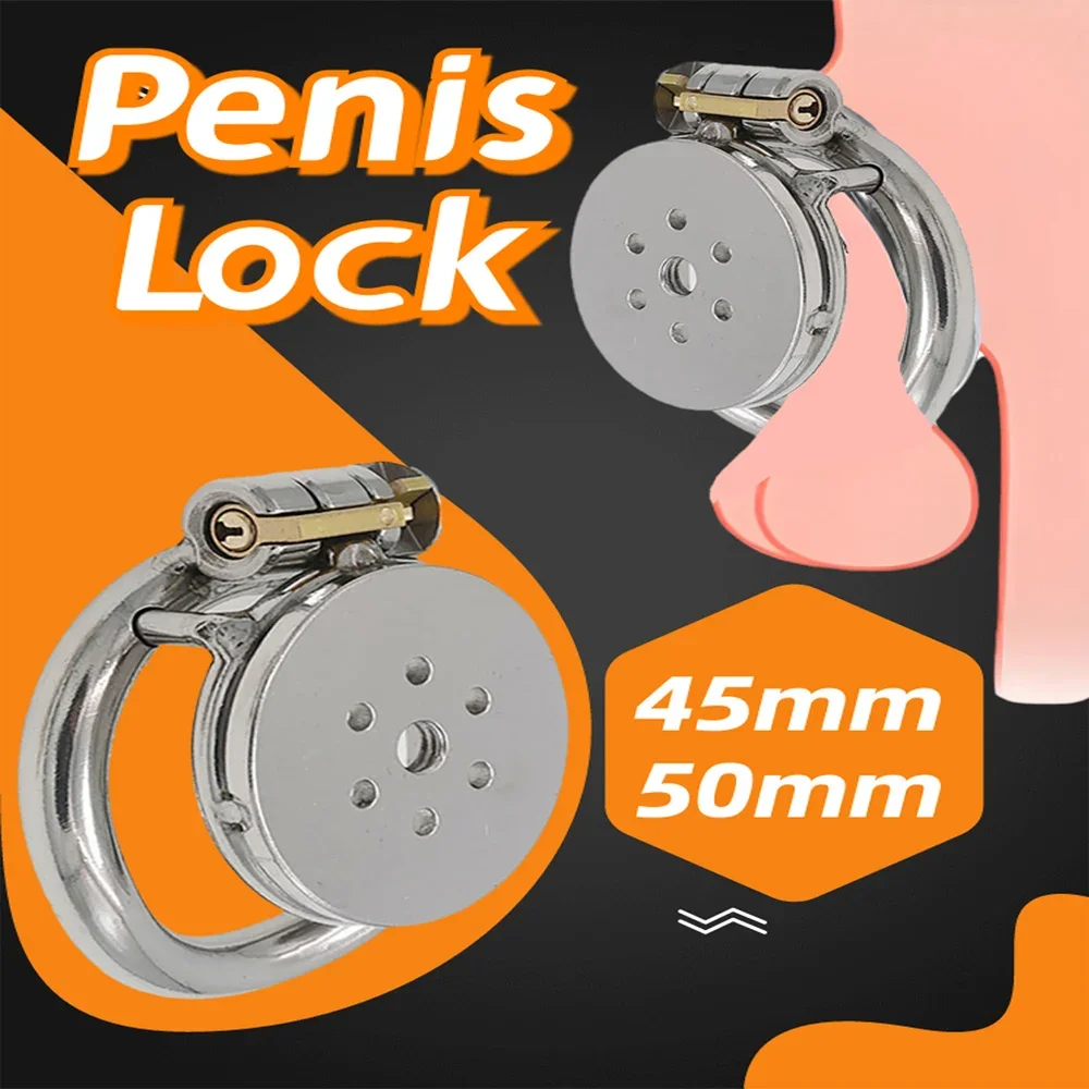 Sex Toys Penis BDSM Bondage Male Penis Lock Cock Cage Chastity Belt Flat Round Hole Urethral Metal Chastity Devices Cage for Men