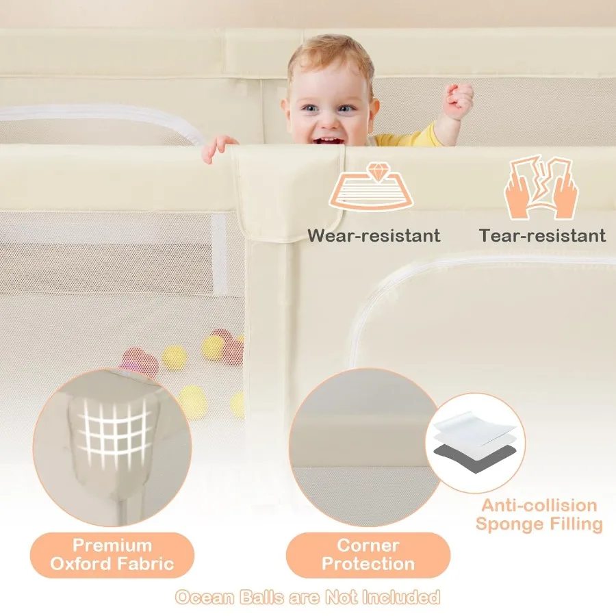 روضة أطفال كبيرة مقاس 75 بوصة × 59 بوصة مركز أنشطة للأطفال الصغار مع أبواب بسحاب حقيبة تخزين شبكية للاستخدام الداخلي والخارجي وساحة لعب للأطفال #2