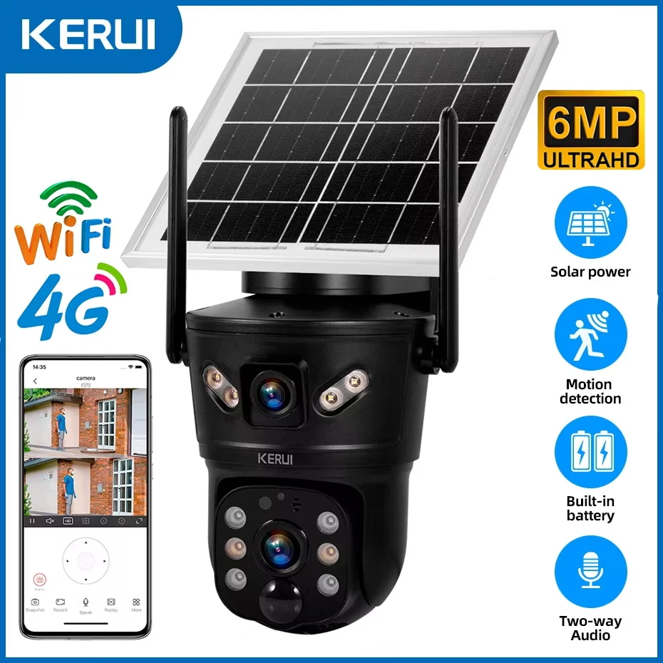 KERUI 6MP 4G SIM WiFi Solar Camera Dual Lens Outdoor Waterproof Home Security CCTV Video Surveillance V380pro App view 6