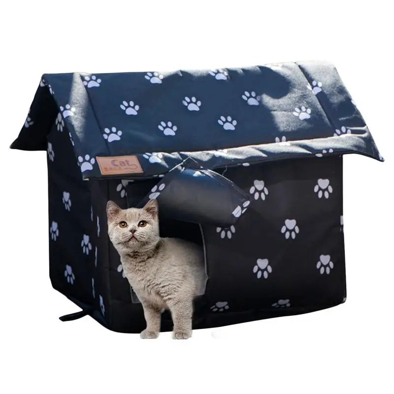 Cats House Waterproof Outdoor Keep Warm Pet Cat Cave Beds Warm Cat Shelter Weatherproof Cat Bed With Door Curtain