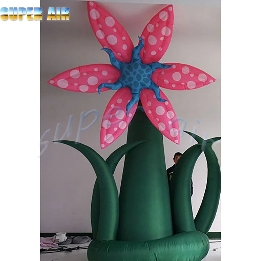 Custom beautiful design huge  inflatable flower with green leaf for backyard garden