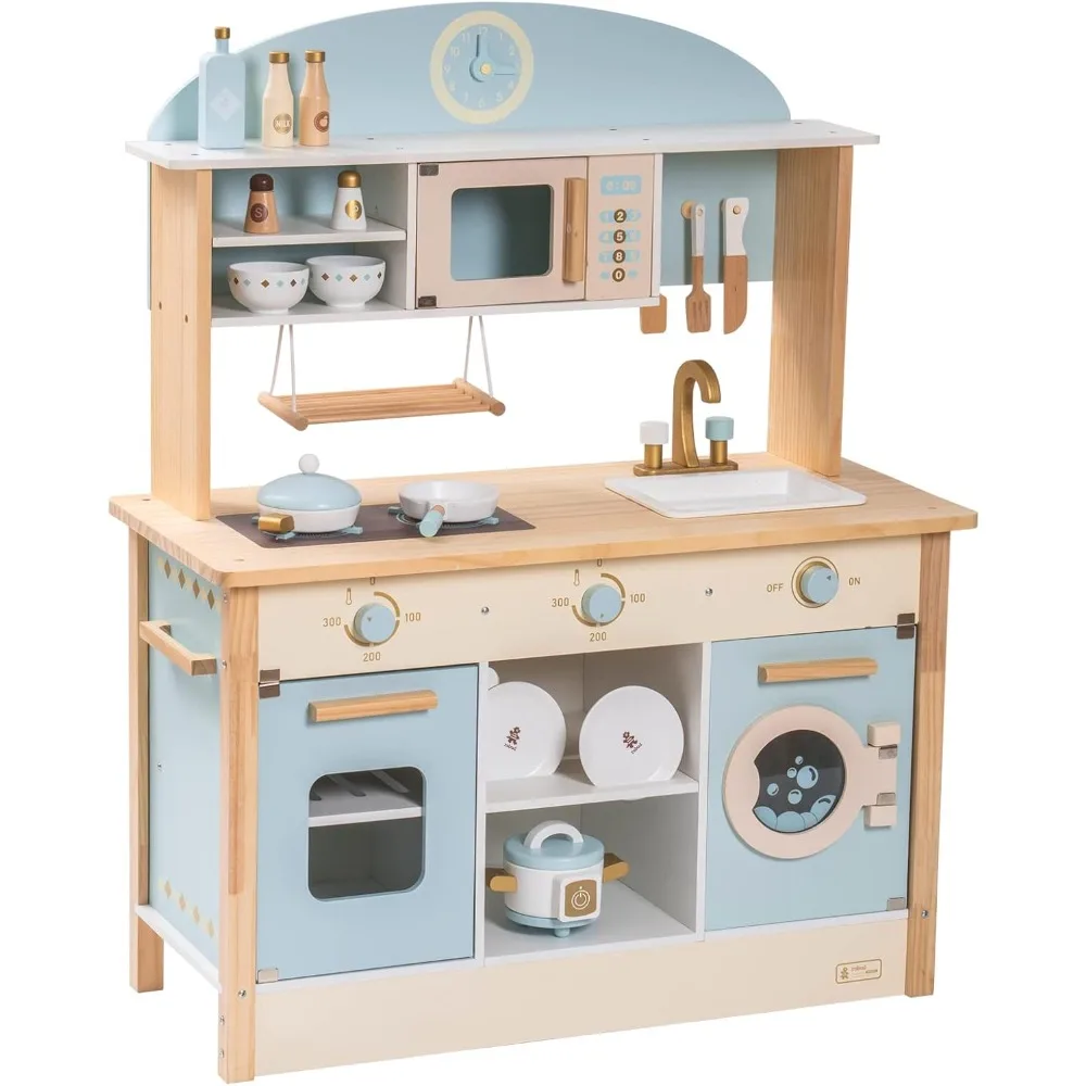 Set da cucina da gioco in legno per bambini piccoli, regalo da cucina giocattolo per ragazzi e ragazze, età 3 +