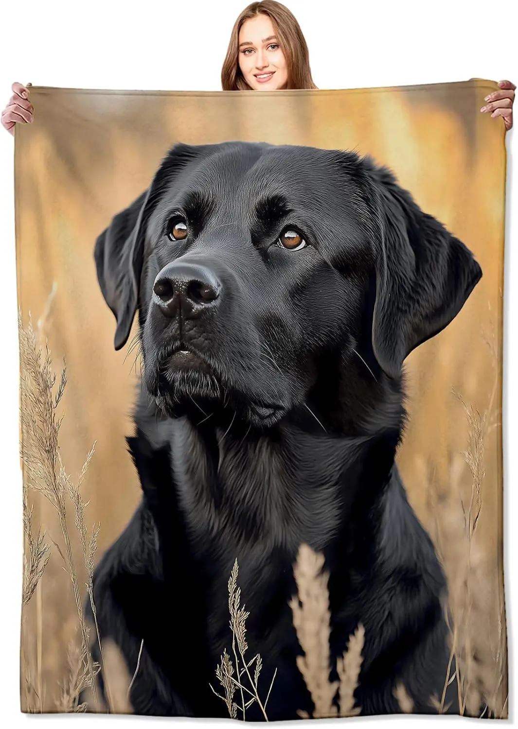 

Black Lab Portrait Blanket,50x60in,Stunning Labrador Natural Field Throw Blankets,Gifts for Men Women & Dog Lovers, Lightweight