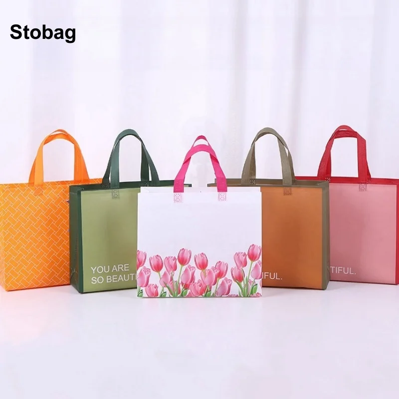 StoBag 25pcs Wholesale Non-woven Shopping Bags Tote Fabric Clothes Packing Portable Waterproof Storage Reusable Large Pouch Home