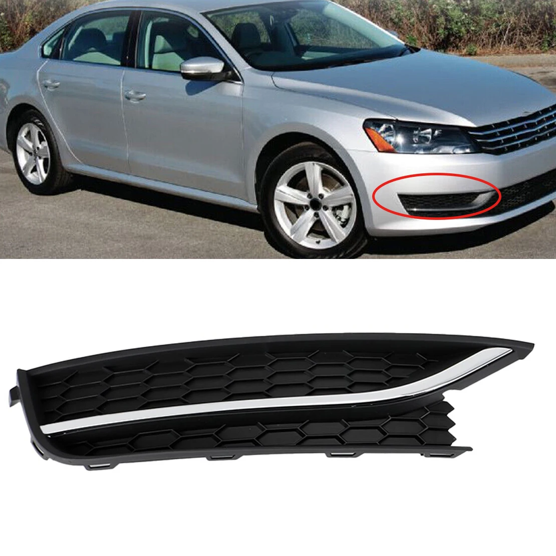 

561853666C Front Right Fog Light Grill Trim Cover without Hole Fit for VW Passat 2012 2013 2014 2015 ABS