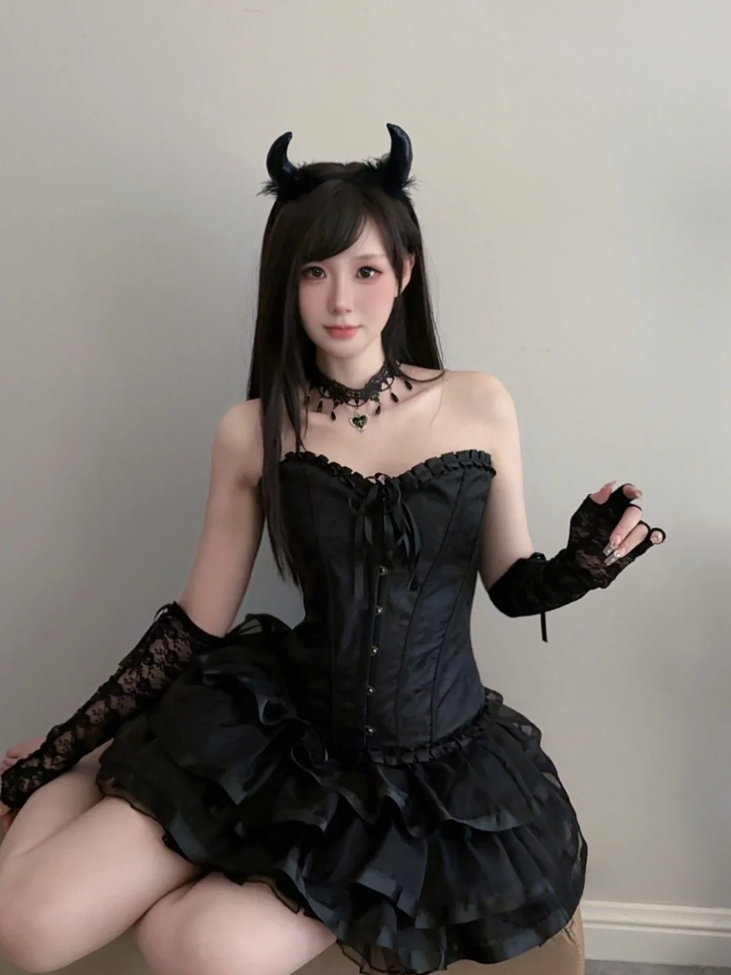 

Dark Swan Fishbone Bodysuit Halloween Cosplay Puffy Skirt Sexy Pure Desire Zhang XiaoMiao Night Rose Black Color Women's Set