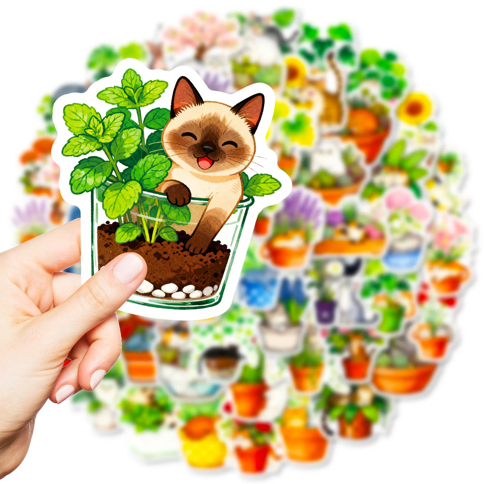 

10/30/56PCS Aesthetic Fashion Cat and Plants Series Graffiti Stickers for Water Cup Phone Computer Notebook Stationery Luggage