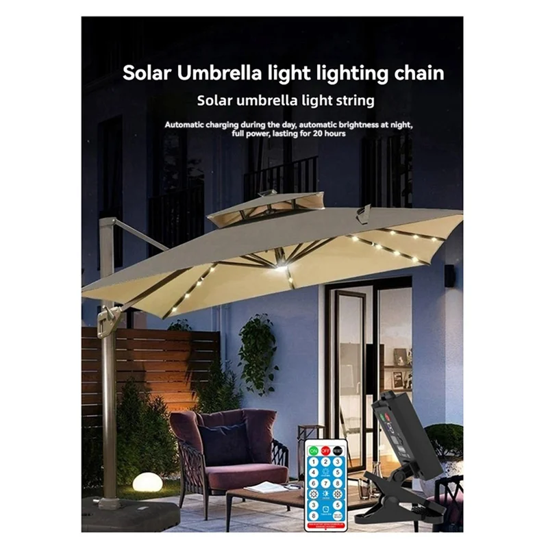 M11K-2X Patio Paraplu Verlichting Zonne-energie Waterdichte Paraplu Verlichting Buitenterras Met Afstandsbediening 8 Modi Warm