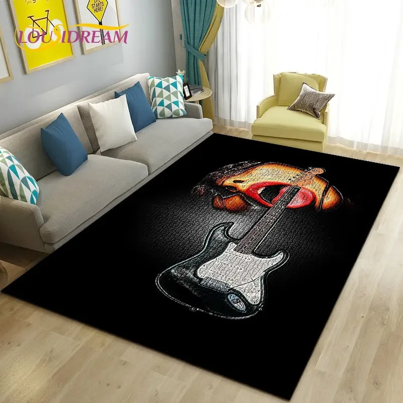 

Classical Electric Guitar Music Area Rug Large,Carpet Rug for Living Room Bedroom Sofa Doormat Decoration, Non-slip Floor Mat 3D