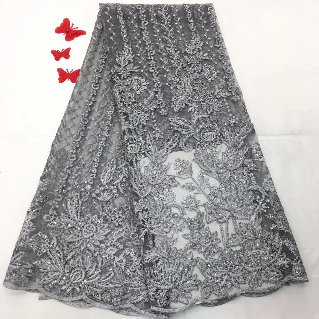 

Nigerian Tulle lace Fabrics Sequin Lace Fabric High Quality African French Lace Fabric Embroidery For African Party R89