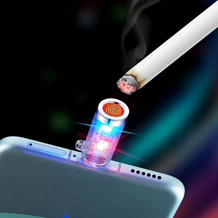 Transparent LED Flash Lighter Type C Rechargeable Blow Activated Silent Windproof Electronic Cigarette Lighter for Outdoor  Use