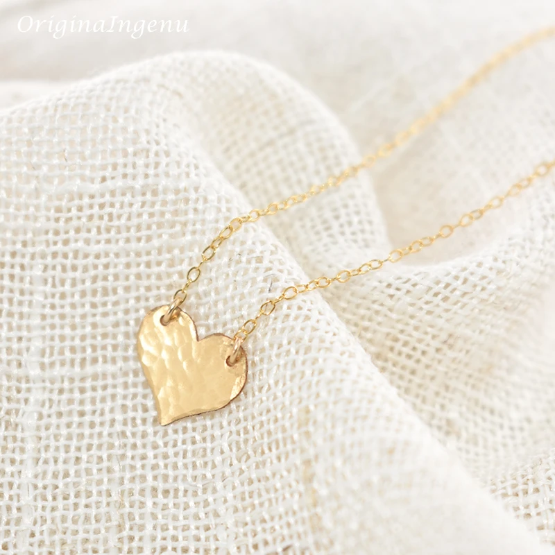 Gold Filled Hammered Love Pendant Handmade Heart-shaped Necklaces Vintage Gold Jewelry Choker Kolye Collier Femme Women Necklace