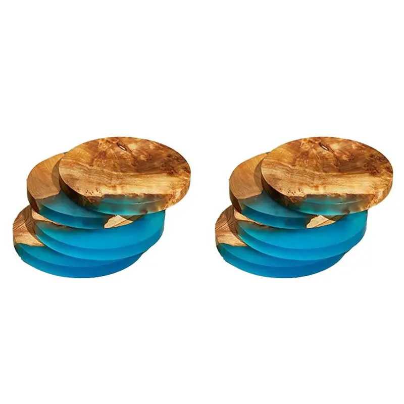 8 Pack Wooden Coasters With Epoxy Resin, Bar Coaster For Drinks, Modern Coasters For Bar Kitchen Home Apartment