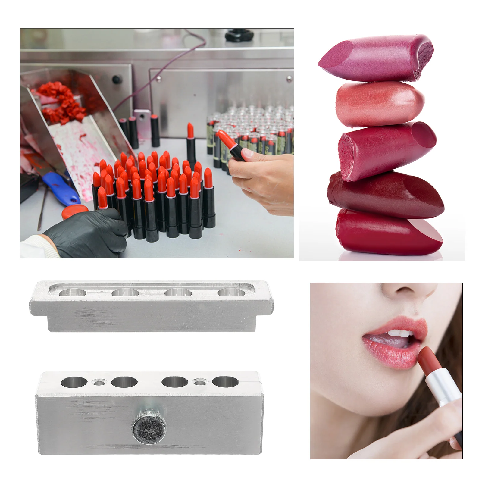 Maker เครื่องมือ 4 หลุมแม่พิมพ์ลิปสติก Tint GLOSS ทําชุด DIY สําหรับอลูมิเนียม Lipgloss