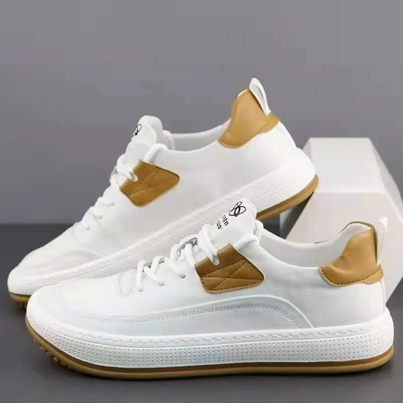 Spring Autumn Cow Leather Platform Sneakers for Men Fashion Casual Sports Platform Shoes Man New Designer Luxury Board Shoes