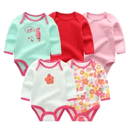 Cartoon 5-Piece Baby Girl Bodysuits 100%Cotton Soft Infants Clothes Spring Autumn Long Sleeve Onesies