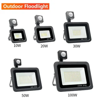 LED-Flutlicht, PIR-Bewegungssensor, 220 V, 10 W, 20 W, 30 W, 50 W, 100 W, 150 W, Reflektor-Flutlicht, wasserdicht, IP66, Outdoor-Induktionsbeleuchtung