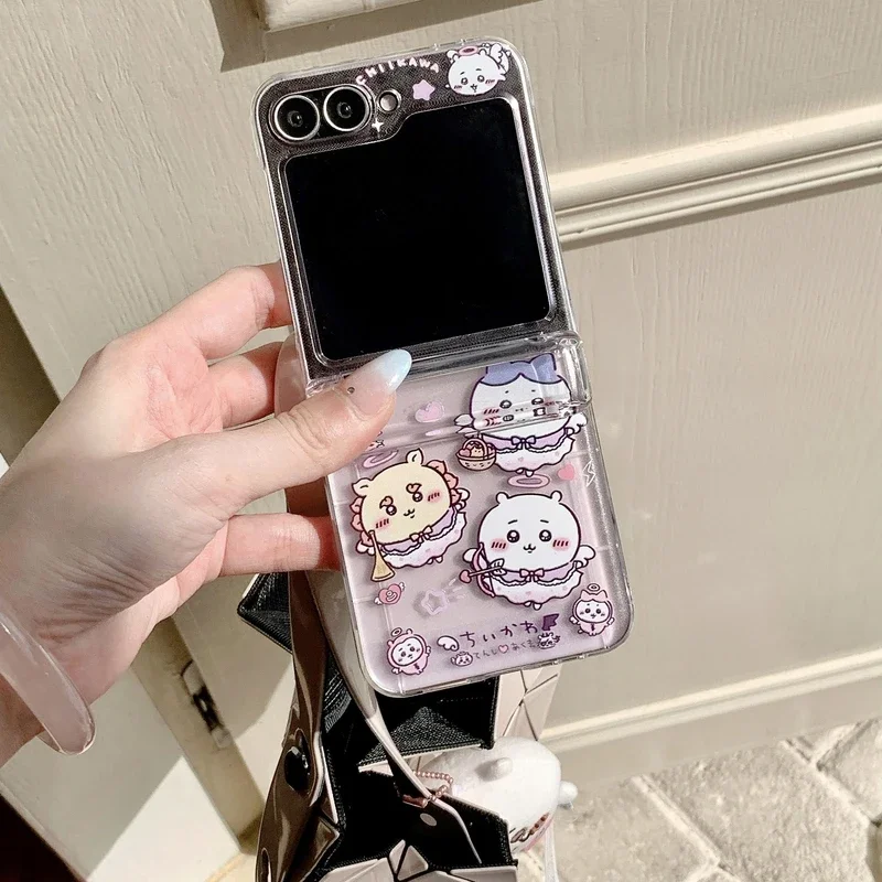 Cute Cartoon Anime Chiikawa Usagi Hachiware Card Wallet Pocket Phone Case For Samsung Galaxy Z Flip 7 6 5 4 3 Cover With Lanyard - náhled 4