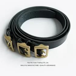 Sauce Zhan Top Cow waist belt Mans Belt  Full Gain Leather Italy Black Translucent Dyeing Cowskin Brass Buckle 4.4 Cm