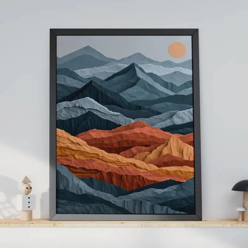 Earth Tone Canvas Painting Layer Rock Texture Abstract Mountain Landscape Impasto Art Wall Decor For Apartment Office Studio Spa