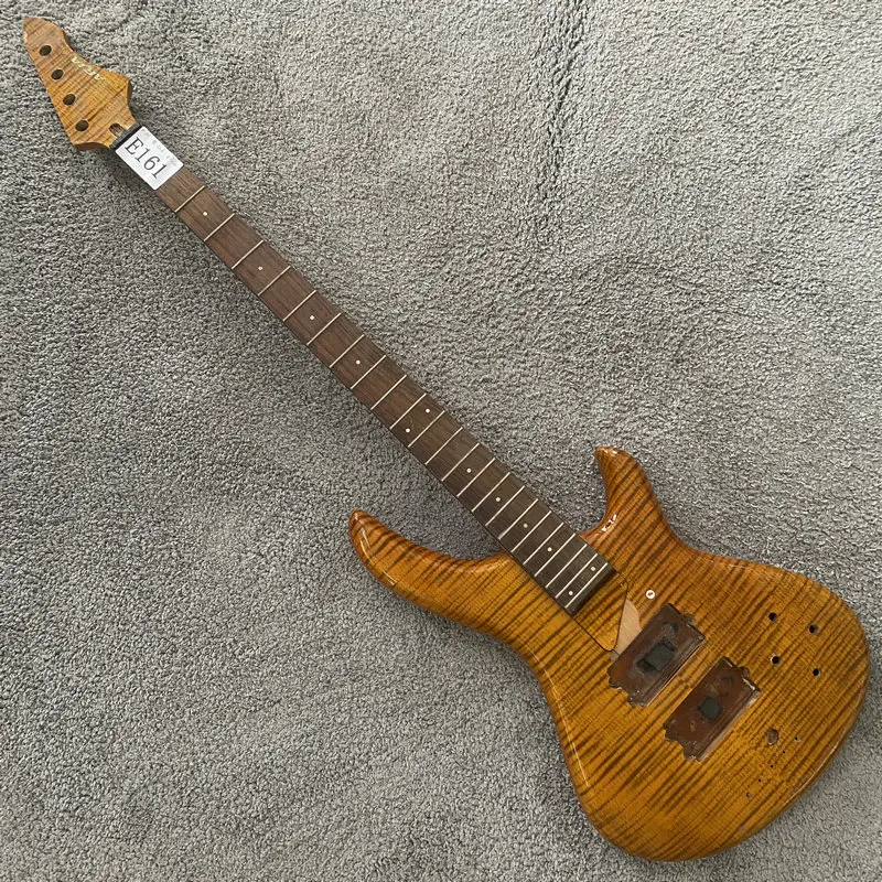 

E161 Unfinished Electric Bass Aria AVB Genuine Original Active Pickups Yellow Flamed Maple Body 24 Frets No Hardwares Damaged 4S