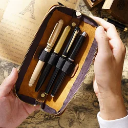 Zipper Leather Pen Bag Genuine Leather Stationery Vintage Style Pencail Box Handmade School Office Pen Case