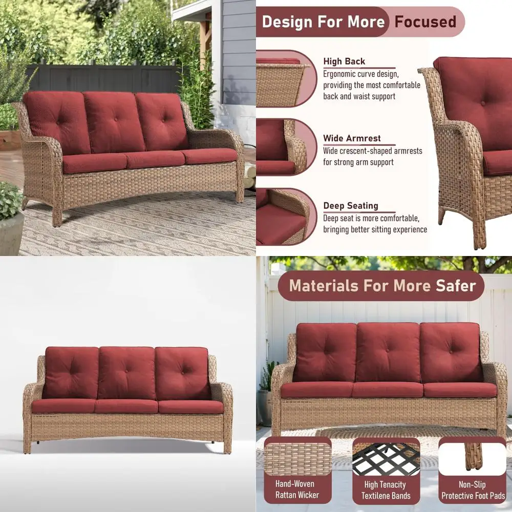 

All-Weather PE Wicker Outdoor Sofa Set with Deep Seating for Patio, Deck, and Backyard in Yellow and Red