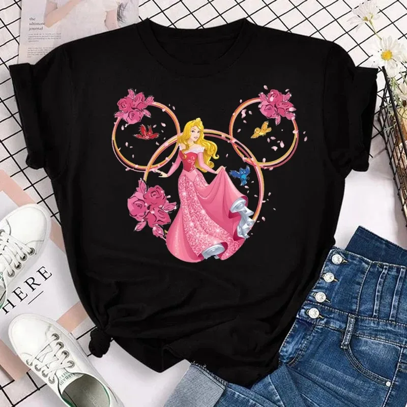 Mulan Princess Print Women T-shirt Disney Mickey Casual Fashion Short Sleeve T Shirt Female Streetwear Tshirt Y2k Clothes Tops