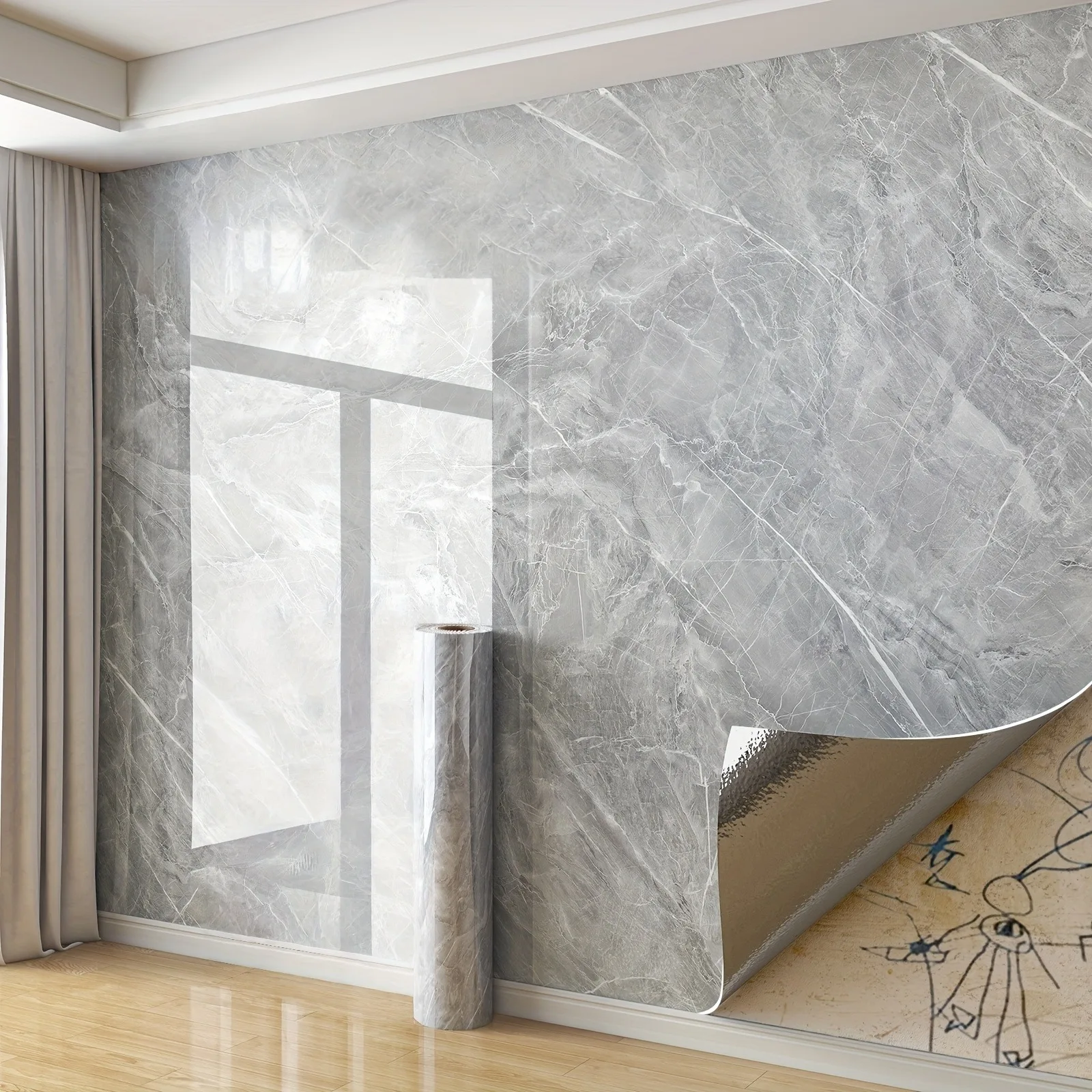 

Peel and Stick Wall Sticker with Golden Veining Marble Self-Adhesive Wallpaper for Ceilings Kitchen Backsplash Bathroom Decor