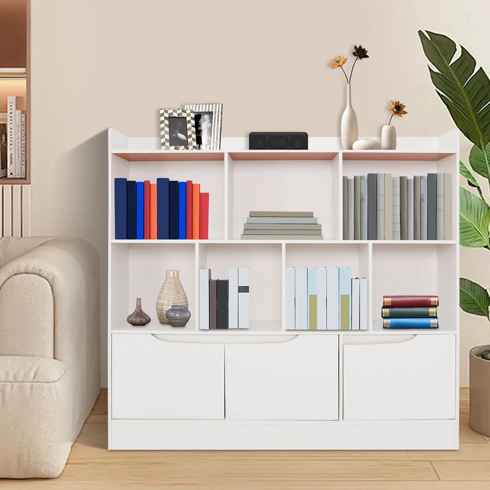 

Органайзер для хранения игрушек с книжной полкой, подставка для книг, детская книжная полка с 7 ящиками для хранения