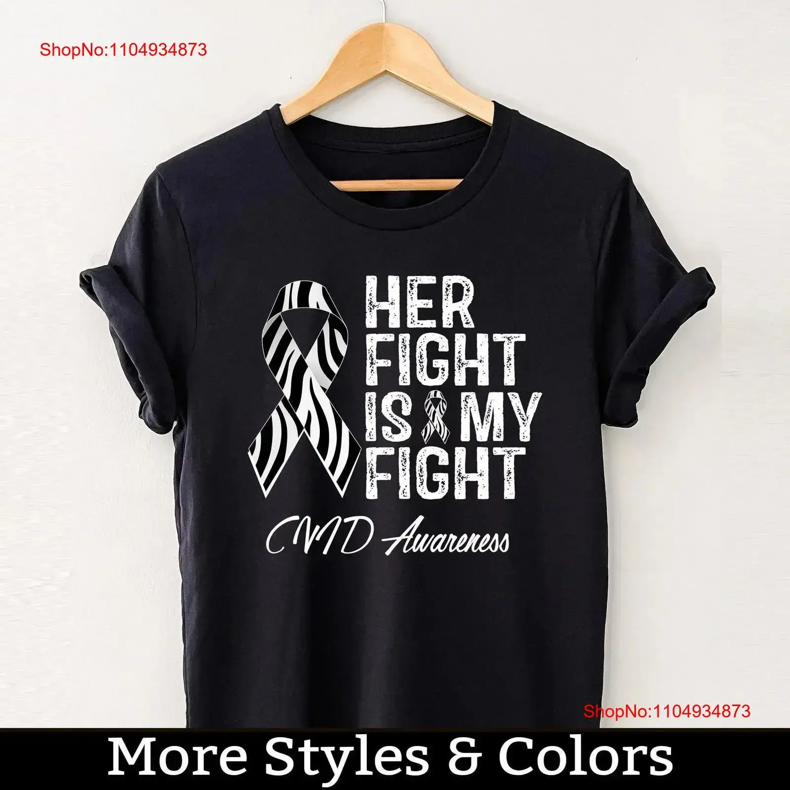 تي شيرت CVID Awareness Her Fight Is My Support، أزياء كلاسيكية مغسولة، رسومات متعددة الاستخدامات، ملابس مريحة وناعمة