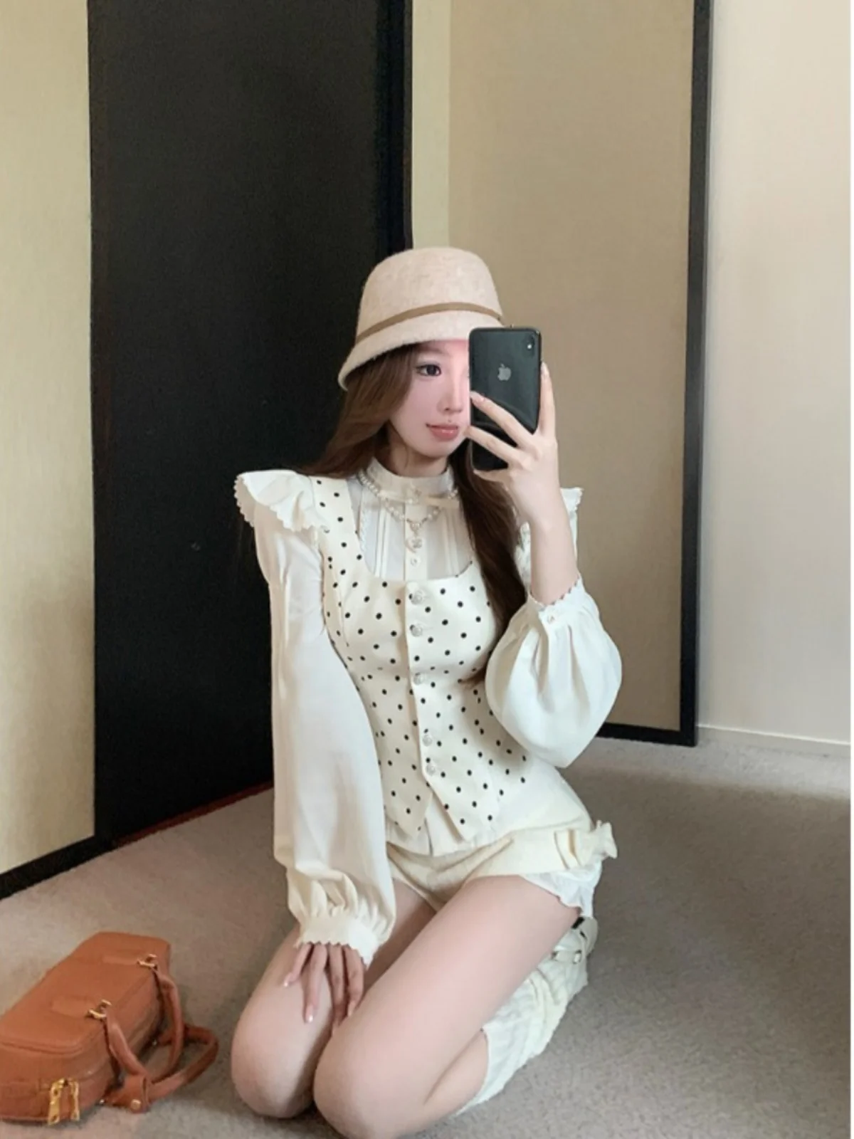 Retro Lace Trim Shirt And Short Set Women's Fashion Spring Collection Classic  Sle Long Sleeve round Neck Two-Piece Suit