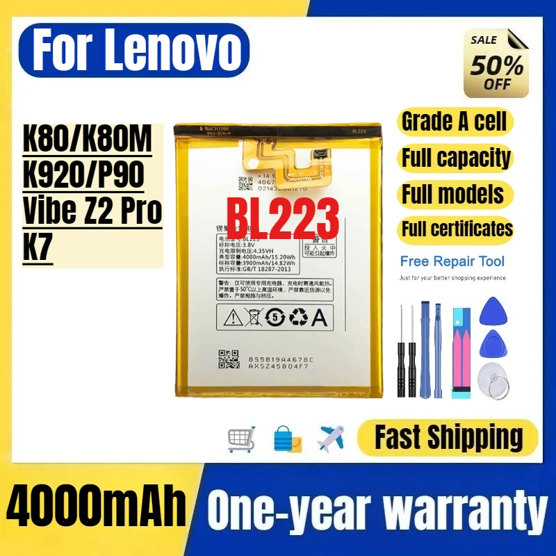 

BL223 for Lenovo K80/K80M/K920/P90/Vibe Z2 Pro/K7 Phone Battery High Quality High Capacity Replacement Bateria Grade A Cell