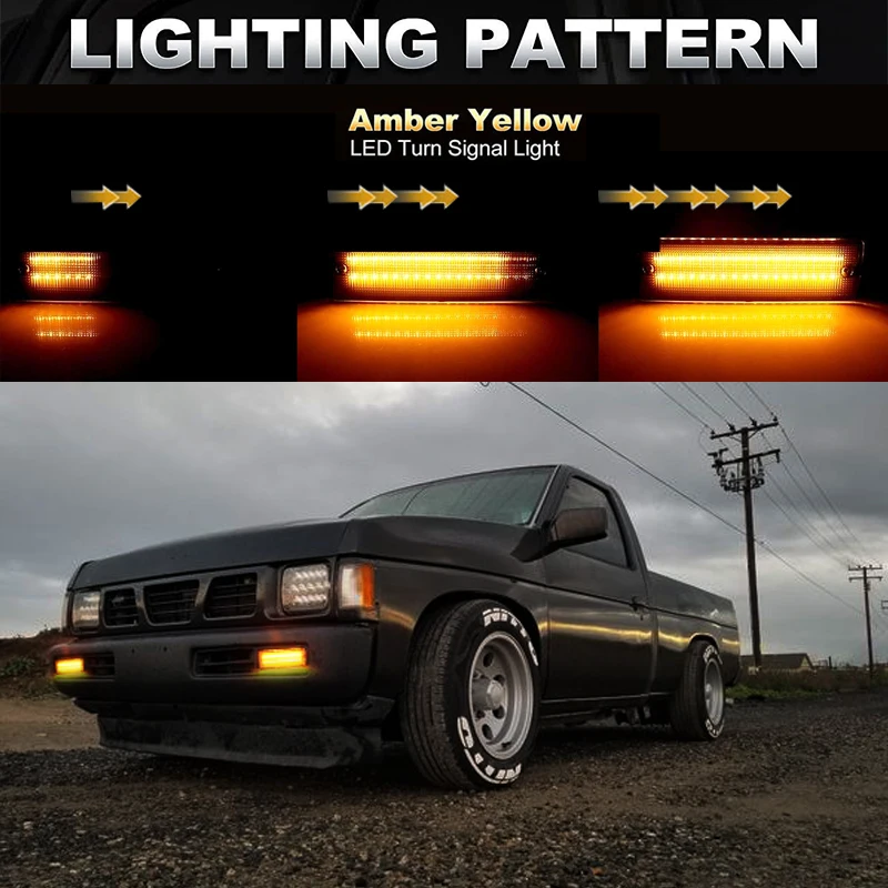 For Nissan Pathfinder D21 Hardbody Replace LED Bumper Amber Turn Signal white Daytime Running Light  1988-1997