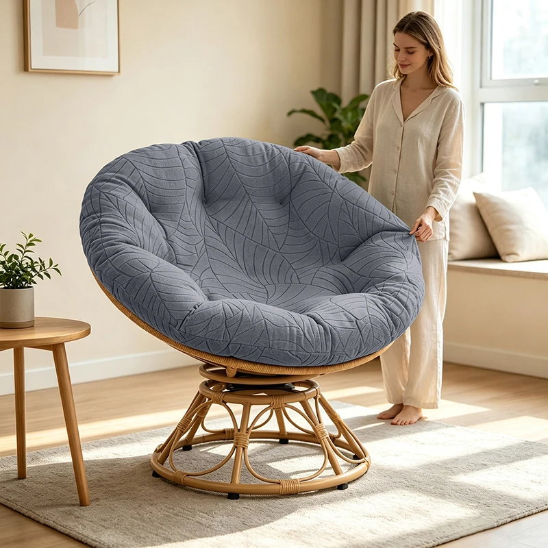 Round Rattan Chair Cover Single Lazy Sofa Chair Slipcover Seat Cushion Protective Case (NO Inner Core, NO Chair)