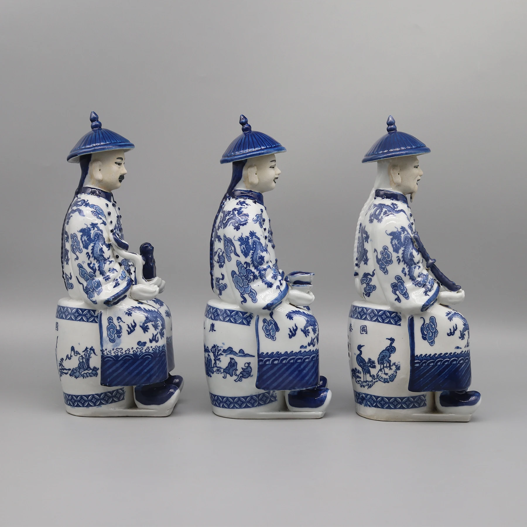 Chinese Emperor in Qing Dynasty, Blue and White Ceramic Figurine, Table Accessory - Image 3