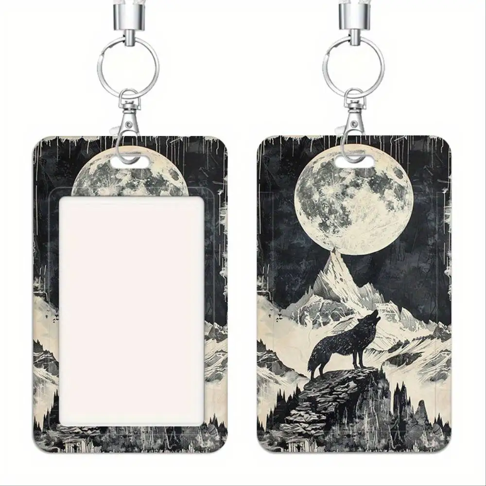 Lunar Wolf Call ID Card Holder Plastic Badge Case Holds 2 Cards For Doctor Nurse Student Staff ID Bank Access Card