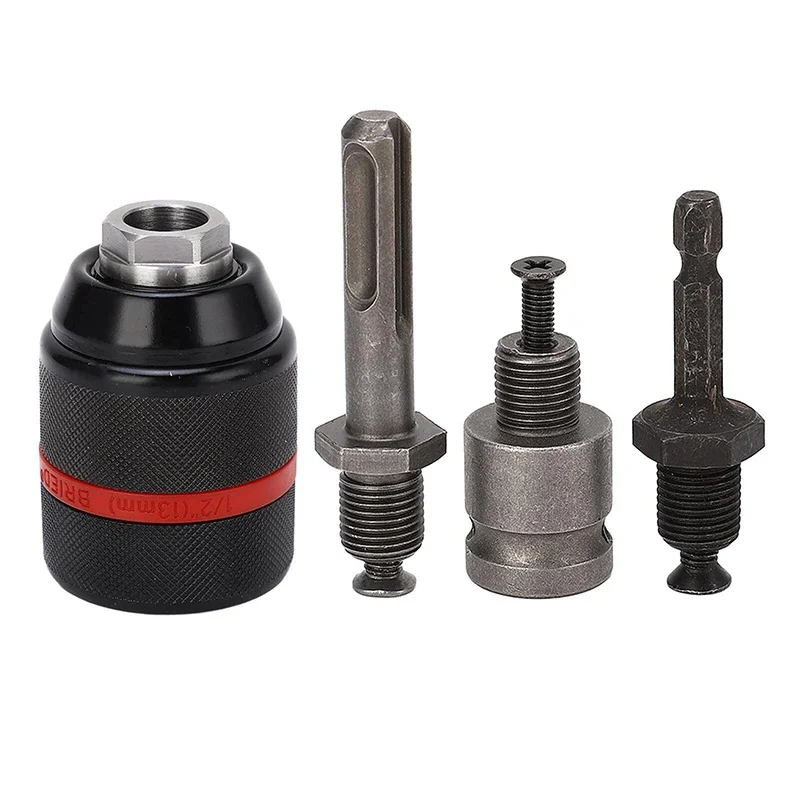 2-13mm Keyless Threaded Metal Drill Chuck, Hex Shank/SDS/Square Quick Grip Adapter, Chuck for Drill Bits Screwdriver Tap&Sockets