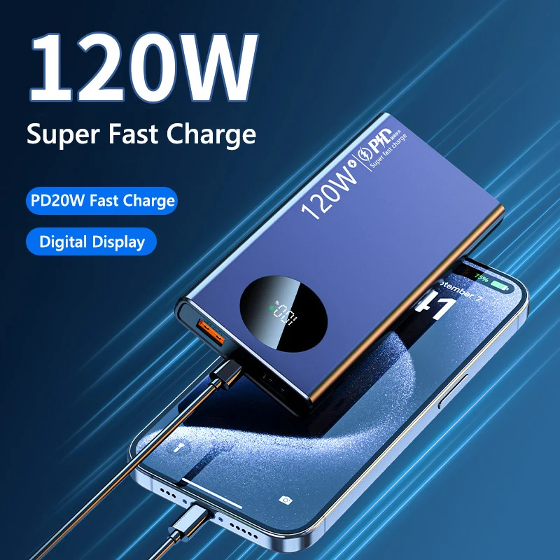 20000mAh Power Bank o dużej pojemności 120W Super szybkie ładowanie Powerbank Przenośna bateria zewnętrzna do iPhone Samsung Huawei xiaomi