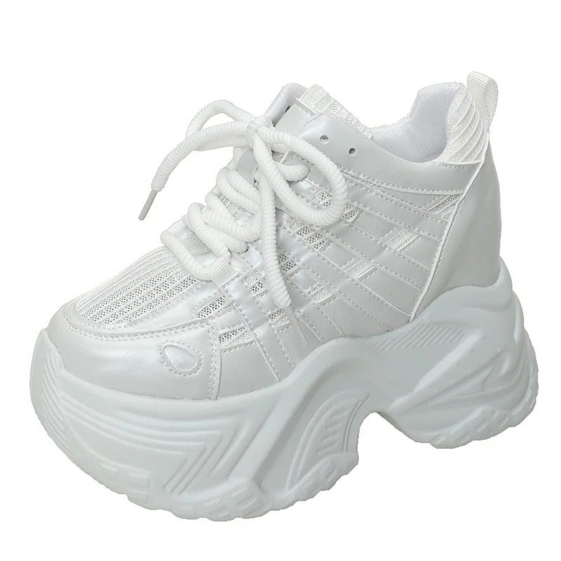 2024 Spring Autumn Chunky Sneakers Women Bling Platform Sports Shoes Woman Goth Thick Bottom High Heels Female Leather Sneakers