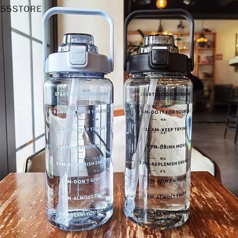 2L Large Straw Plastic Water Bottle Portable Travel Sports Fitness Cup High Value Big Fat Cup For Adult Universal Use