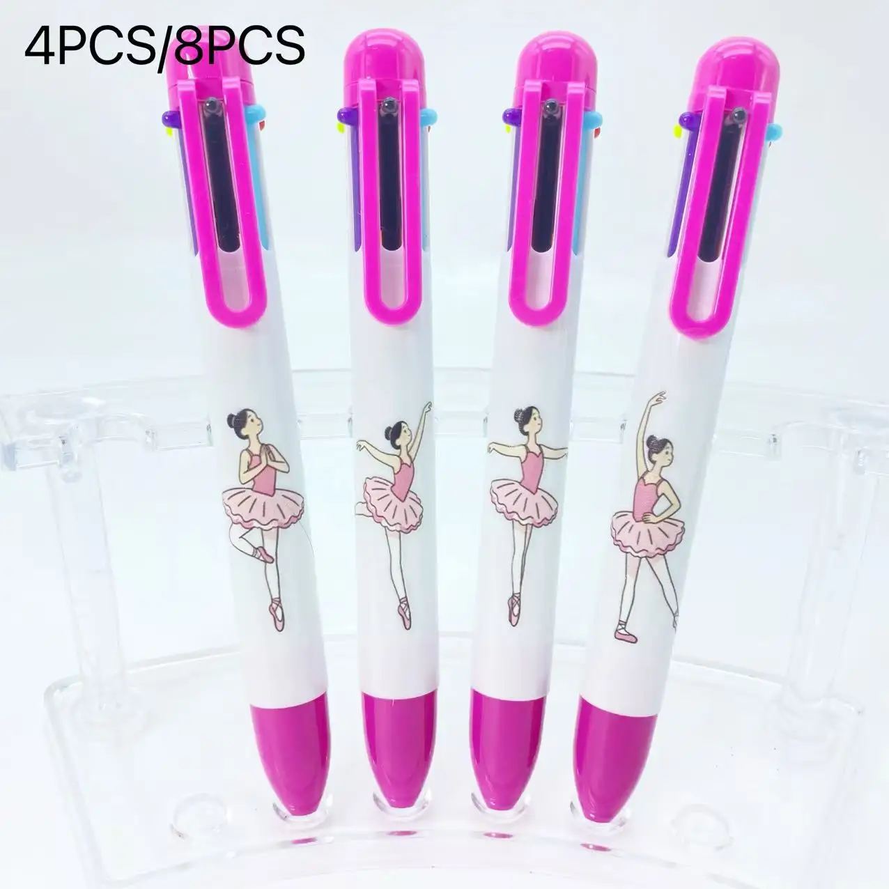 

4Pcs/8Pcs Pink Ballet Rose Red Set Multi-Color Ballpoint Pens Six-In-One Ballpoint Pen Student Writing Pen Marker Pen