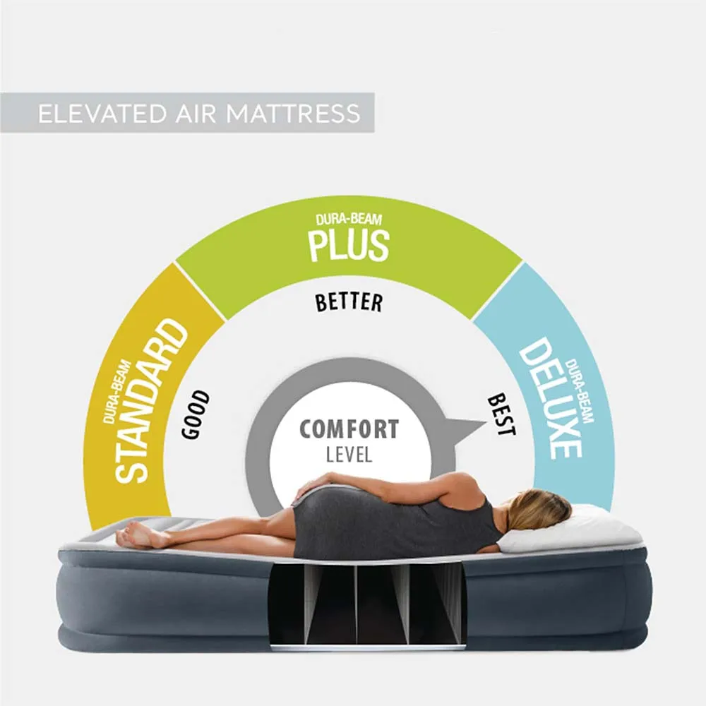 Modern Foldable Portable PVC Inflatable Air Mattress 18 Inch Height Built‑in Pump Deluxe Plush For Camping Travel Guests