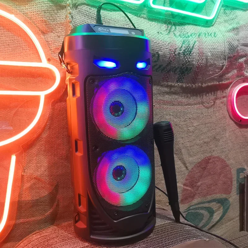 Portable Column Wireless Bluetooth Speaker with LED Light for Computers with Micphone Fm Radio TF USB AUX Remote Control Speaker