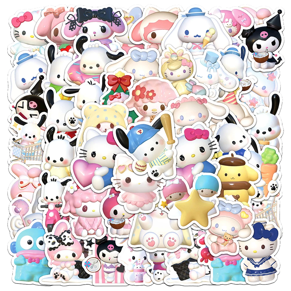 10/30/50PCS Kawaii 3D Sanrio Stickers Hello Kitty Pochacco Decals Toy DIY Fridge Phone Notebook Cute Graffiti Kids Sticker Pack