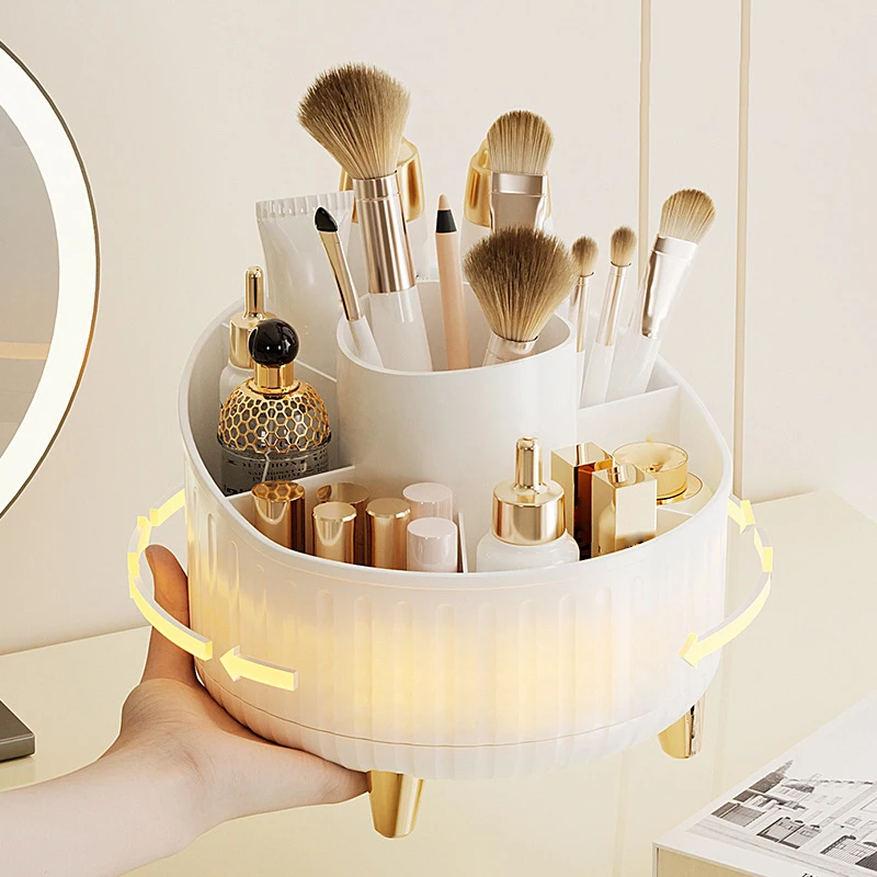 360° Rotating 7 Slot Makeup Brushes Holder Organizer Multi-Functional Desk Storage Cosmetics Storage For Vanity Desktop Bathroom